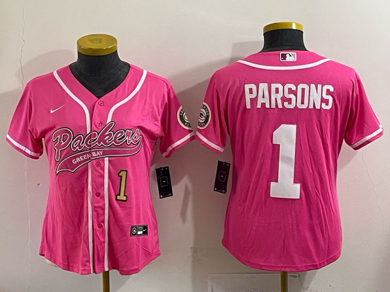 Women 2025 Green Bay Packers #1 Parsons Pink Nike Limited NFL Jersey style 002->women nfl jersey->Women Jersey